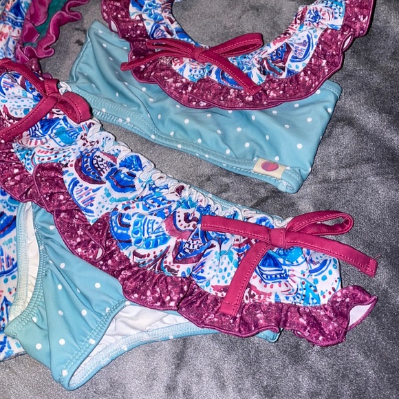 3 pc 2T Cheeky Plum Mermaid Cap Sleeve Bikini Swim Suit NWT & Cover So Cute!!! - Picture 6 of 15